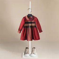 Kids Dresses for Girls  Autumn New striped Baby Girls Long Sleeve Cotton Floral Printed Princess Dresses Birthday Dresses