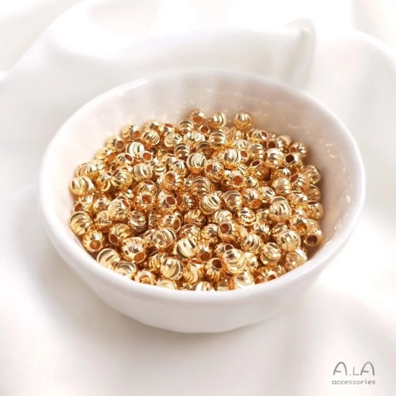 14K Gold Beads Cut Flower Beads Cut Curved Knife Pattern Round Beads DIY Handmade Jewelry Bracelet Necklace Accessories Material