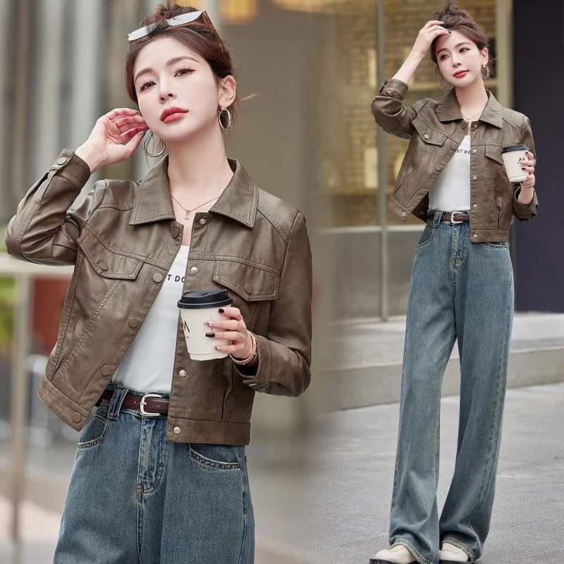 2024 Spring and Autumn  Genuine Leather Clothes Women's Short Sheepskin Jacket Short stature Korean Loose Small Coat