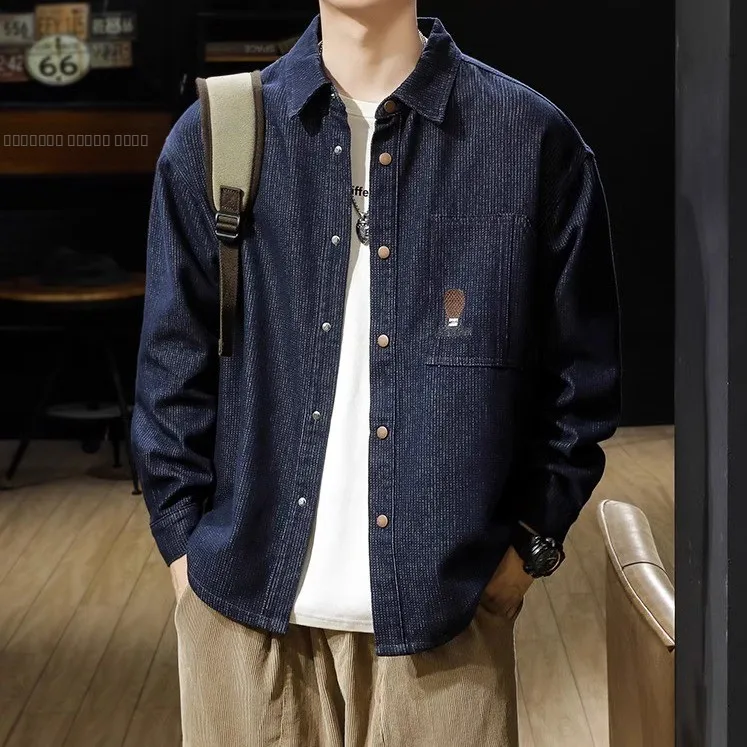 

Retro American Workwear irt Men's Trendy Denim Original Color Waed Long Sve irt Spring Autumn New Outerwear