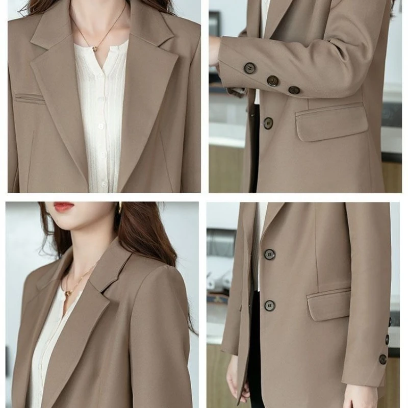 Autumn Winter Women\'s Clothing Solid Color Button Up Turn-down Collar Cardigan Coats for Formal Casual Suits Blazer Tops