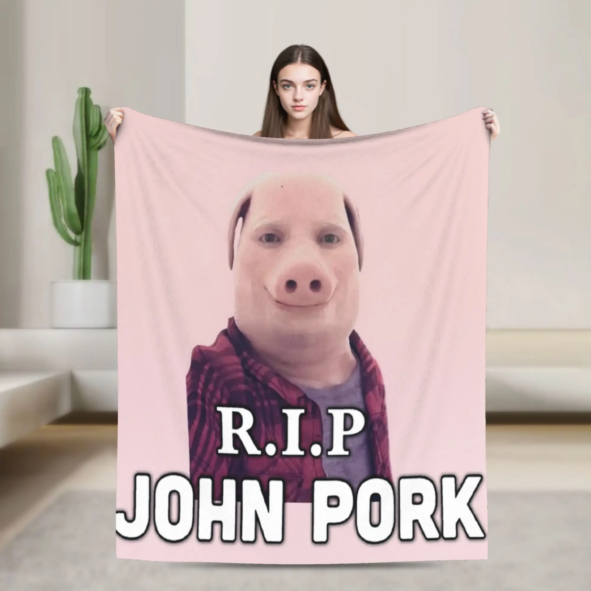Rest In Peace John Pork Blanket  Travel Flannel Throw Blanket For Bedroom Warm Customized Quality Bedspread Birthday Gift