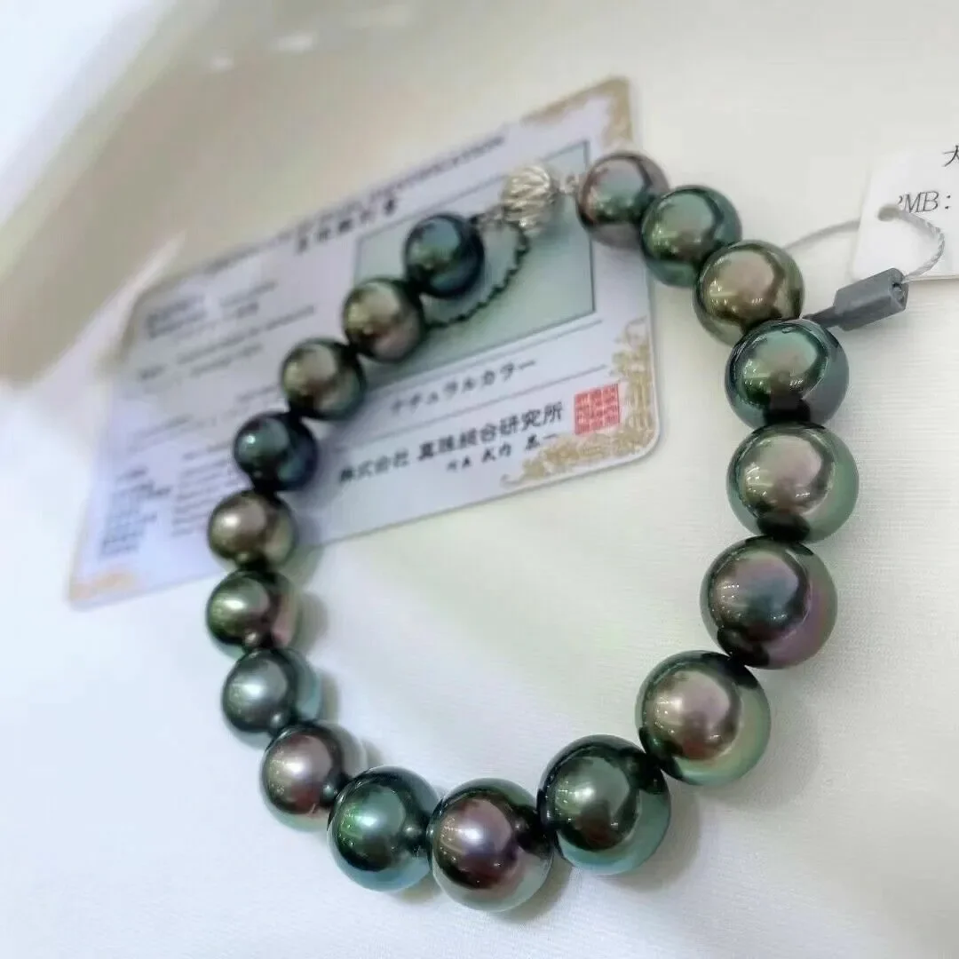 

AAAA LUSTER 10-11mm REAL natural Tahitian black pearl Bracelet 7.5-8 inch