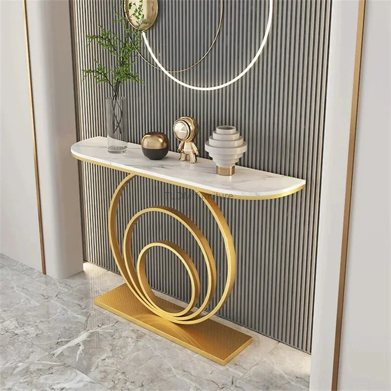 Nordic Simple Porch Table Semi-circular Hallway Console Table Luxury Metal Living Room Side Table Door Entrance Home Decoration