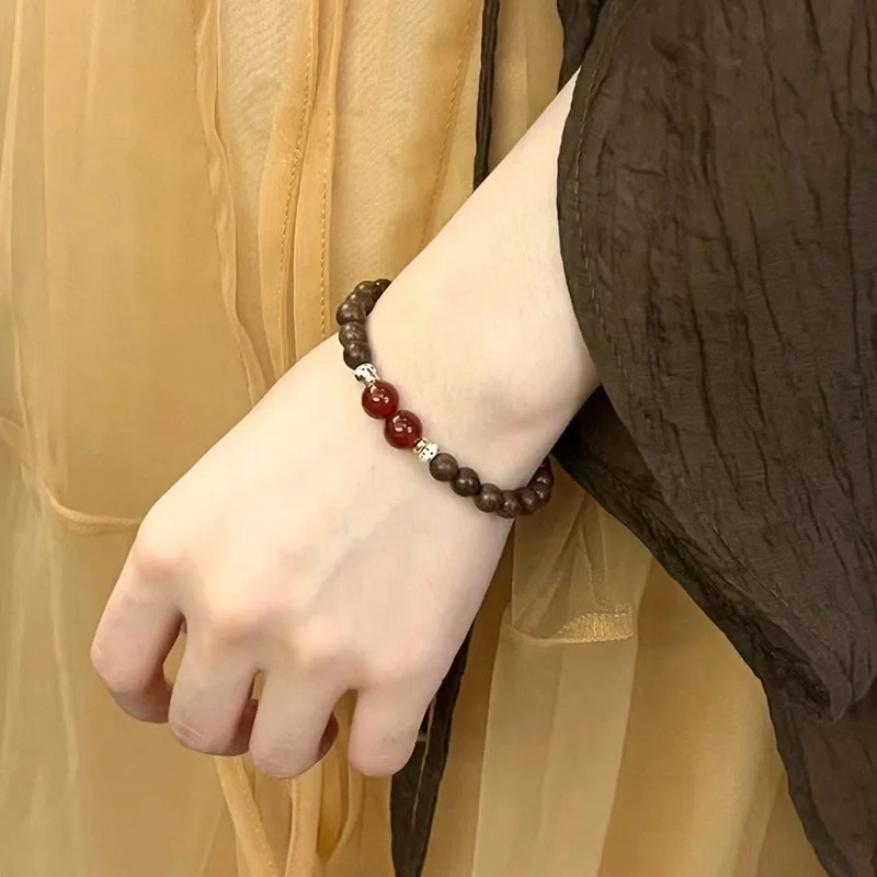 

Натуральный золотой сандаловый браслет из красного агата, унисекс, деревянные игровые четки для мужчин и женщин, ювелирные изделия