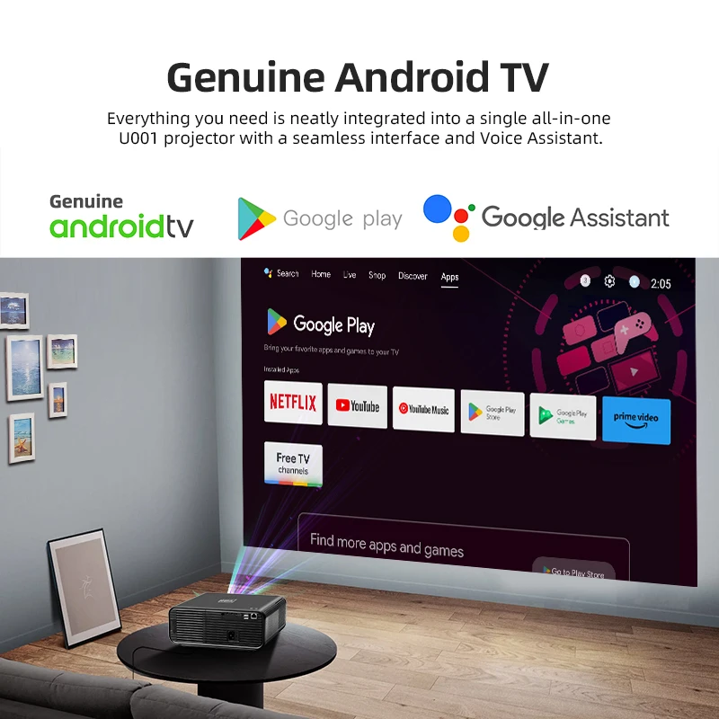 AUN U001 Projector Original Android TV Full HD 1920x1080P 4K Movie Decode WIFI Auto Focus Smart Theater Google Play Update Apk