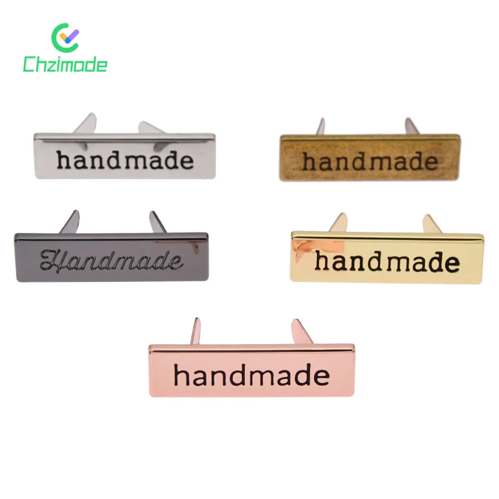 Chzimade 10Pcs Hand Made Metal Labels Tags Handmade Garment Labels for Clothes Jeans Shoes Bags DIY Letter Sewing Crafts