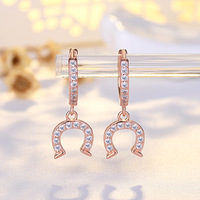 New Fashion Handmade Horseshoe Earrings Mini U Shape Dangle Micro Paved Zircon Hoop Earring Lucky Jewelry for Women Girls