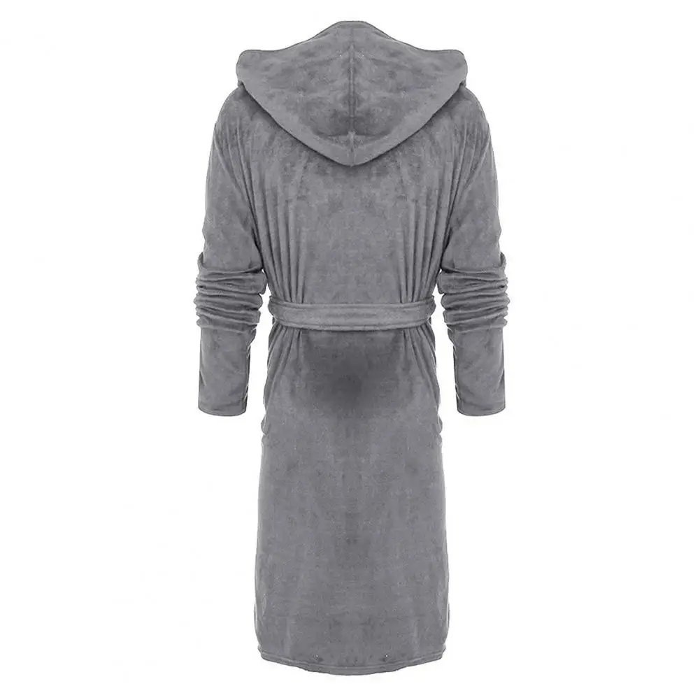 Skin-touching Chic Winter Warm Hooded Long Fleece Home Sleepwear Ankle Length Men Bathrobe Pocket for Daily Life Male Pajamas