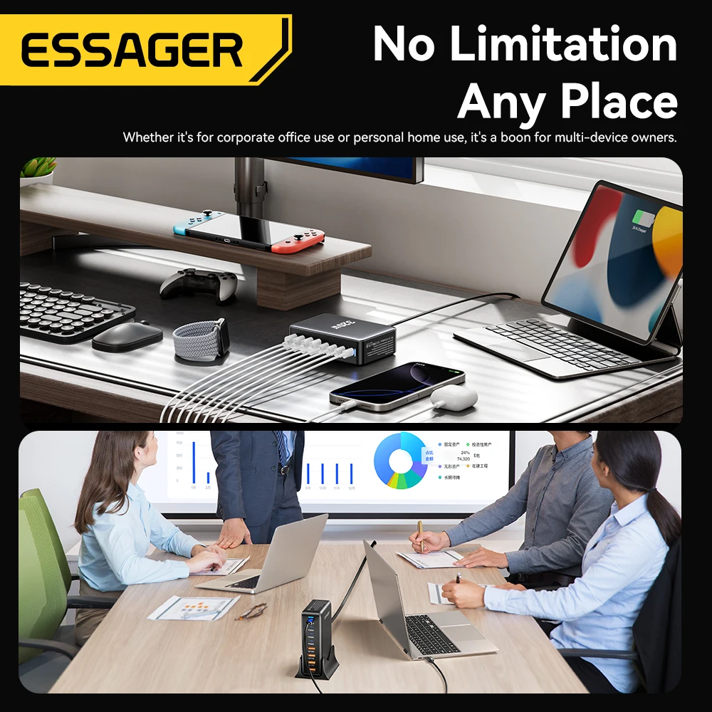 Essager 320W GaN Charger 8Port USB Type C Desktop Charging Station PD 100W Fast Charging For iPhone 16 15 14 iPad MacBook Laptop