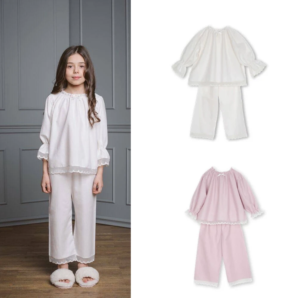 

2025 Autumn Winter Kids Sleepwear Clothing Sets for Girls Cute 30% Silk Pajamas Homewear Clothing Sets