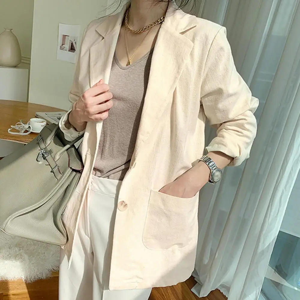 سترة غير رسمية بأزرار من القطن والكتان للسيدات لربيع وصيف 2025 ملابس نسائية جديدة فضفاضة وأكمام طويلة