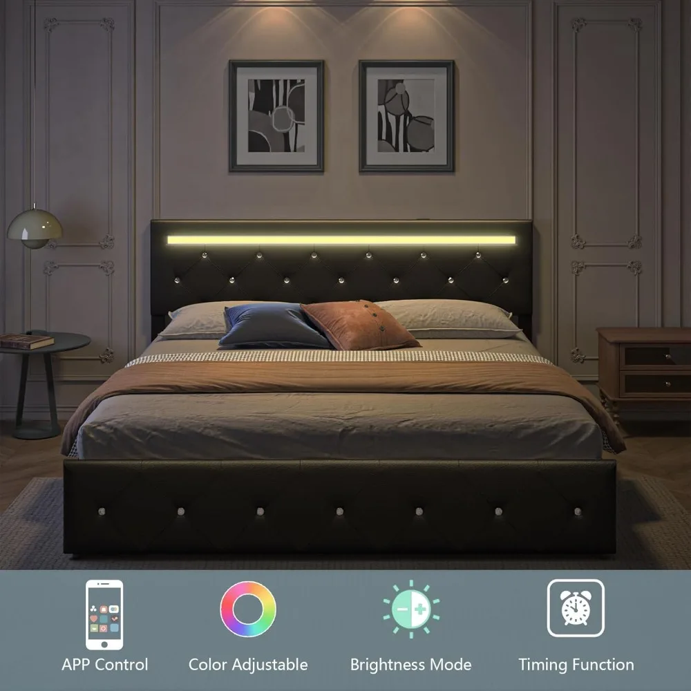 إطار سرير بمنصة بحجم كوين مع لوح رأسي مقاس 49 بوصة، إطار سرير مزرعة مع دعم شريحة خشبية/لا حاجة إلى صندوق زنبركي/سهولة التجميع