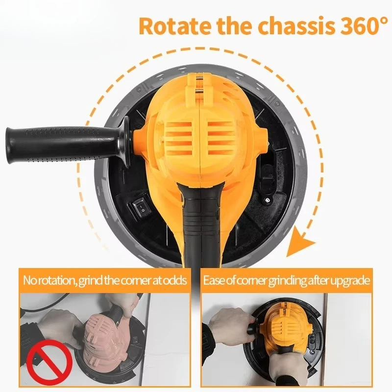 750W/1000W/1280W 110/220V 215MM Drywall Sander Machine With Vacuum Led Light Wall Putty Polishing Grinding Portable
