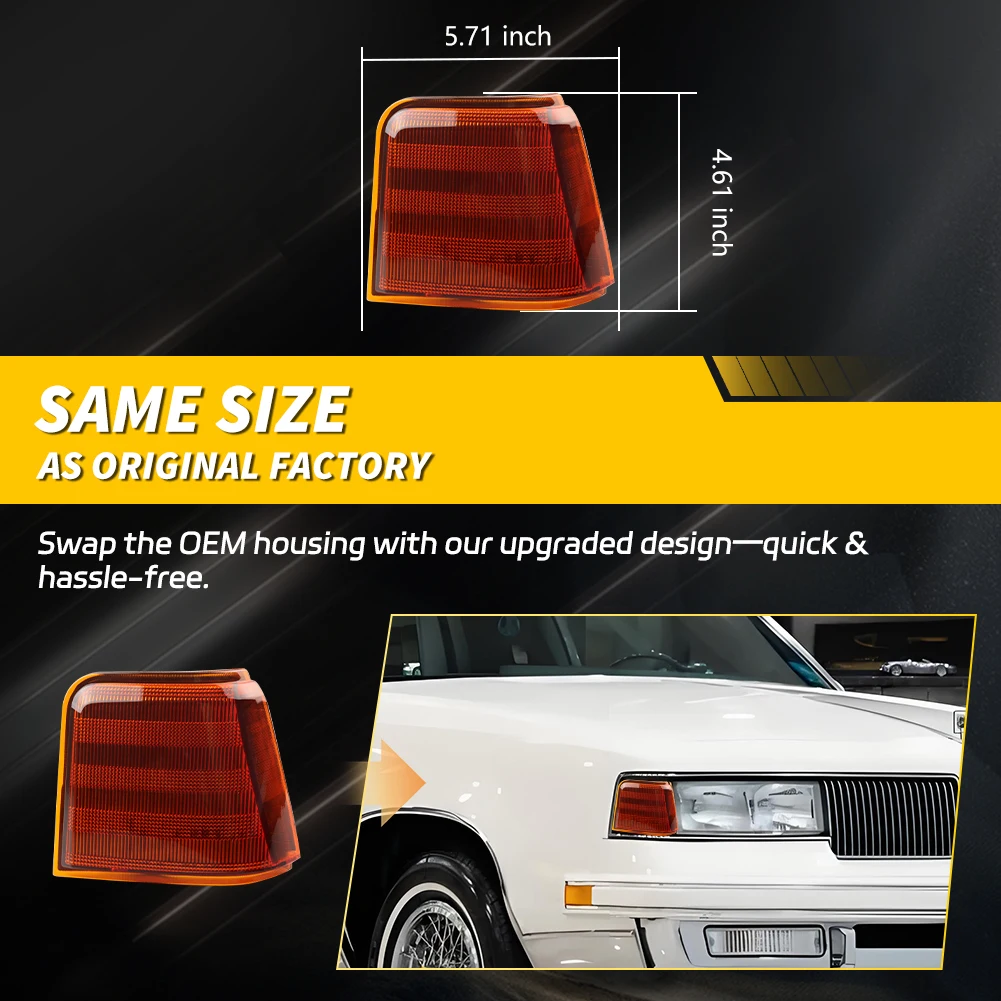 2Pcs For 1987 1988 Oldsmobile Cutlass Supreme Calais 442 GT-350 Front  Corner Light Turn Signal Light Side Marker Light Cover