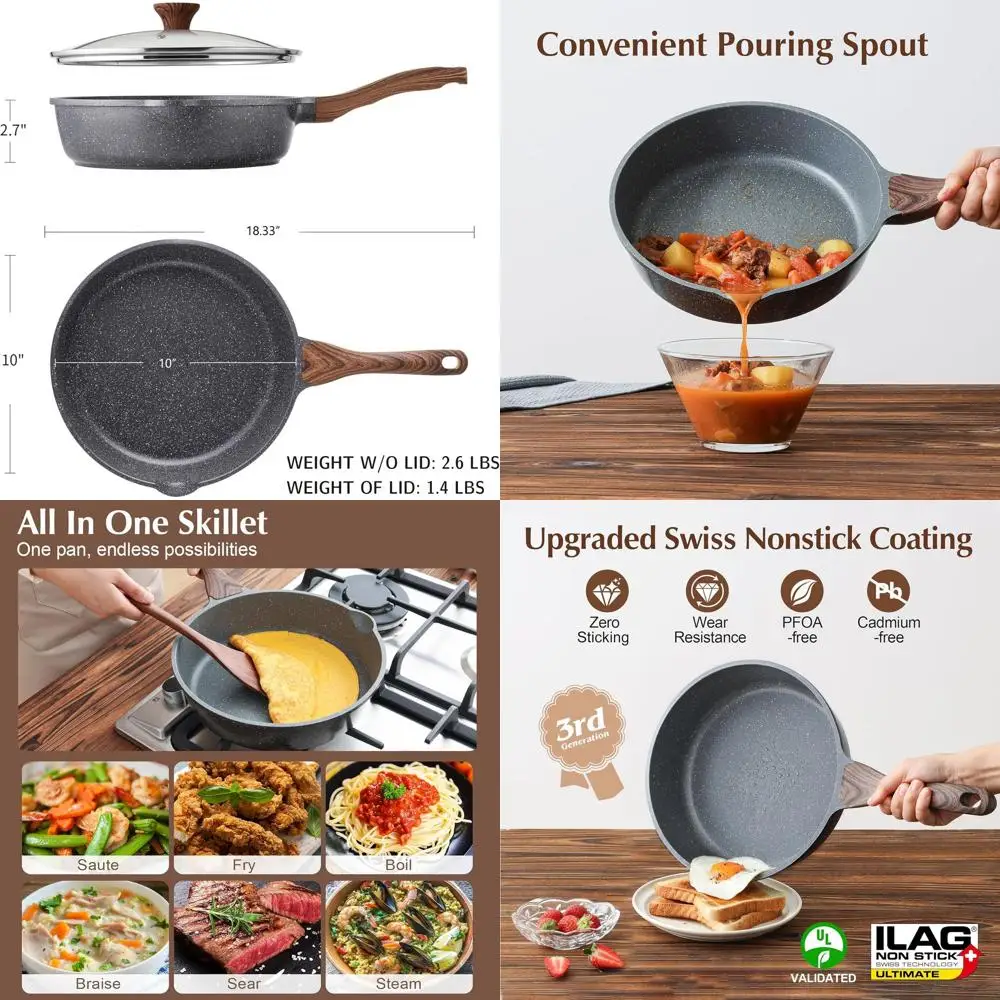 

10-дюймовая индукционная сковорода с антипригарным покрытием, крутая ручка и крышкой