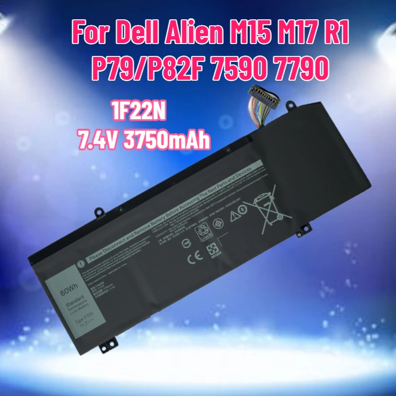 

Аккумулятор для ноутбуков Dell Alienware M15, M17 R1, P79/P82F, 7590, 7790, 1F22N, 7.4V, 3750mAh