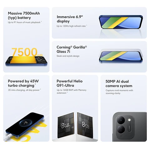Смартфон POCO C95 Pro, 7500 мАч, 50 МП, 120 Гц, 45 Вт зарядка — детальный вид товара