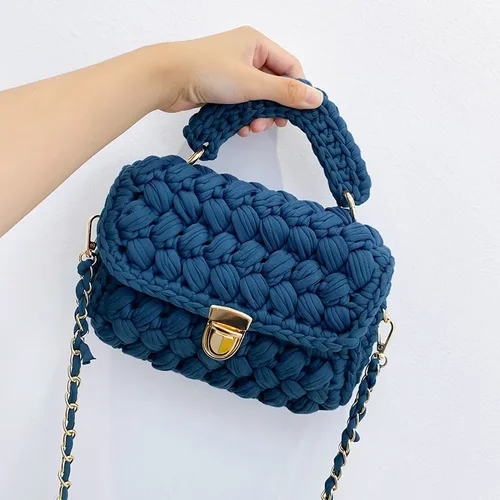 Imagen 2 del producto Bolso de mano tejido DIY, cartera, cuerda tejida a la moda, bolso de mano para mujer, bandolera de hombro con cadena informal de diseñador