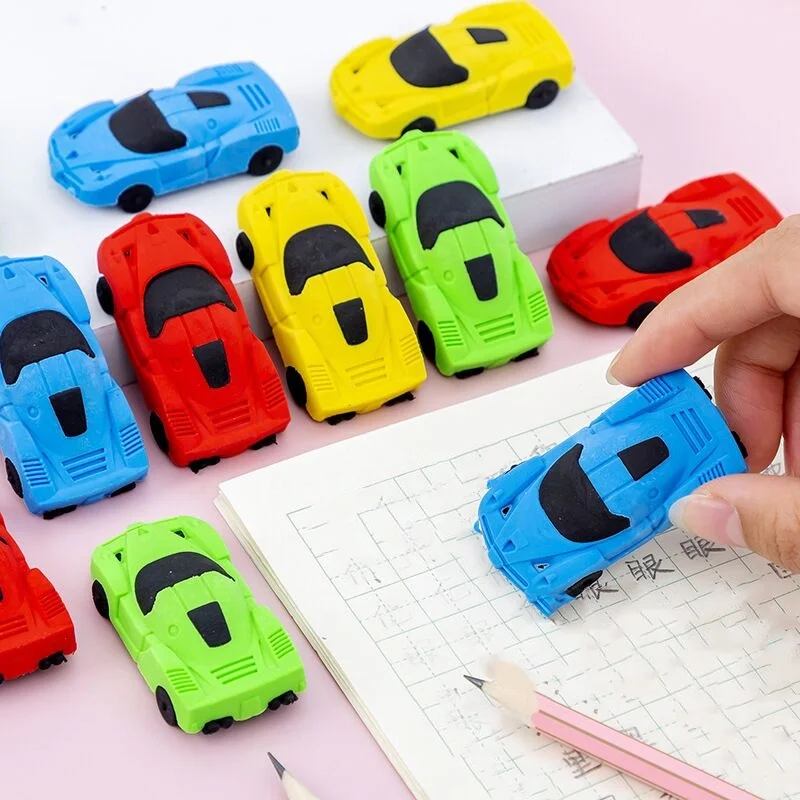 2 Pieces/batch Creative Cartoon Racing Car Student Eraser Cute Student Christmas Prize Gift Reward School Supplies Kawaii Eraser