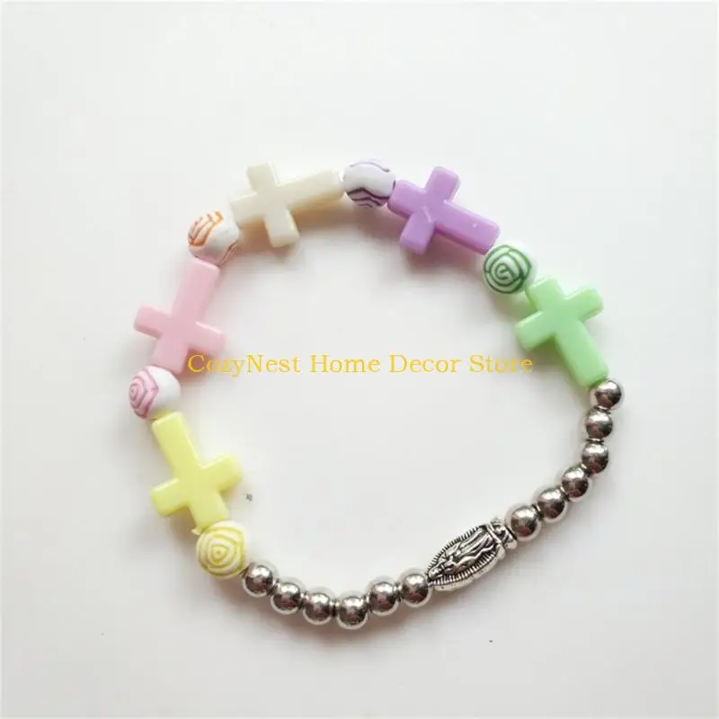 92MF Catholic Rosary Bracelet Rosaries Bangle Wristband for Men Women Jewelry