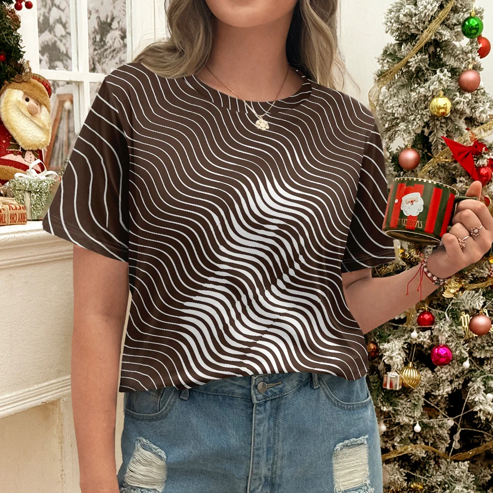 

Женская черно-белая футболка с волнистой полосой и абстрактной головой, удобная многофункциональная повседневная летняя стильная футболка с коротким рукавом Y2K