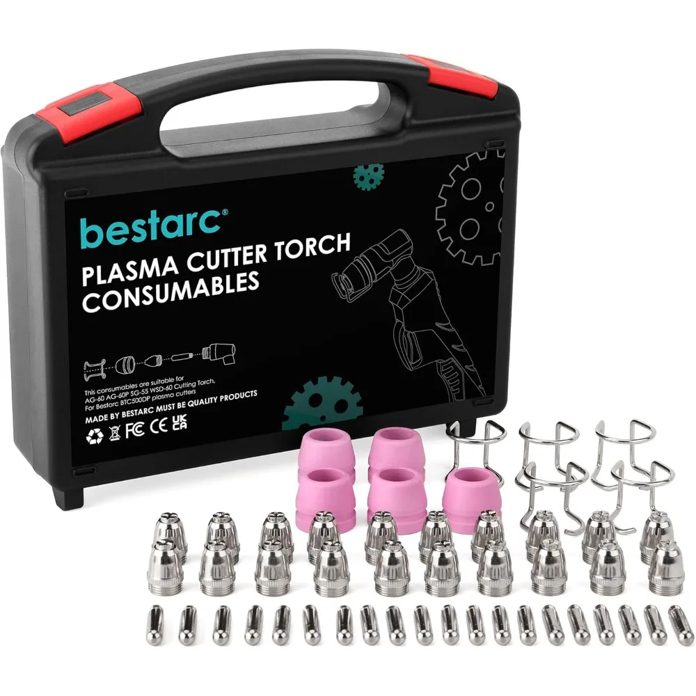 Kit di materiali di consumo per cannello per taglio al plasma da 50 pezzi con scatola, ugelli con punta di taglio per AG60 WSD60 AG60P BTC500DP