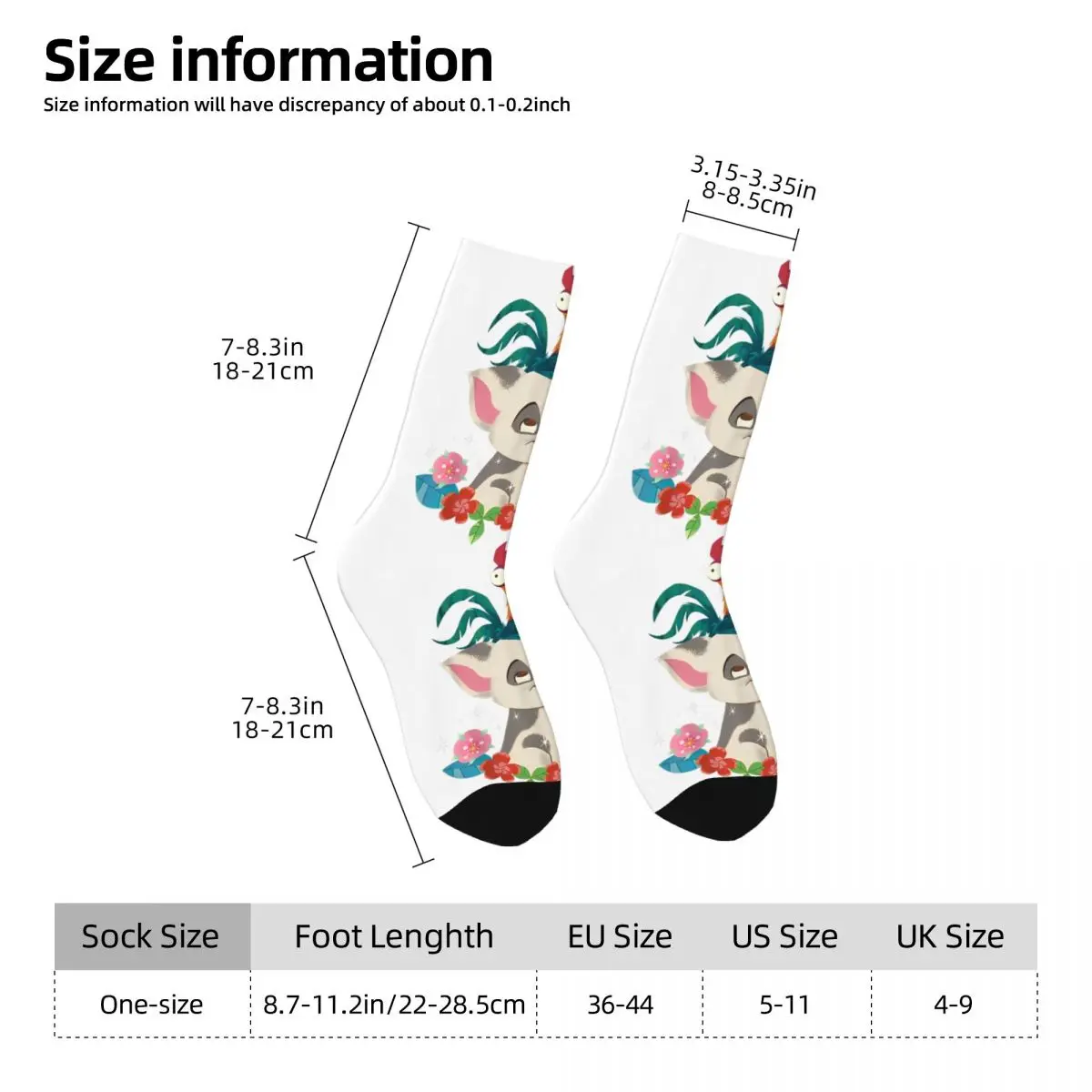 Moana Hei Hei Rooster Pua Flowers Sketch Portrait Socks Men Women Polyester Casual Socks Hip Hop Spring Autumn Winter Socks Gift