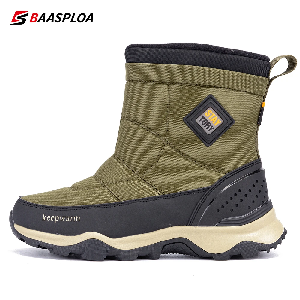 Baasploa 2023 New Winter Warm Men\'s Shoes Waterproof Leather Cotton Snow Boot Non-slip Thick Bottom Male Walking Hiking Shoes