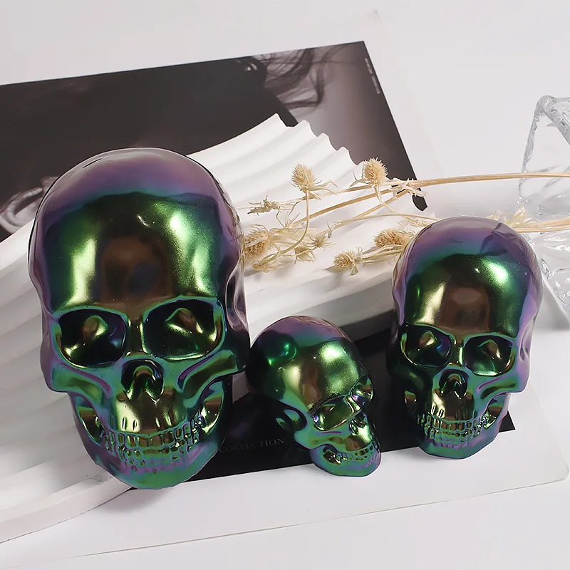 Skeleton Head Epoxy Resin Mold Halloween Keychain Pendants Making Skull Shape Candle Silicone Mold Halloween Desktop Decoration