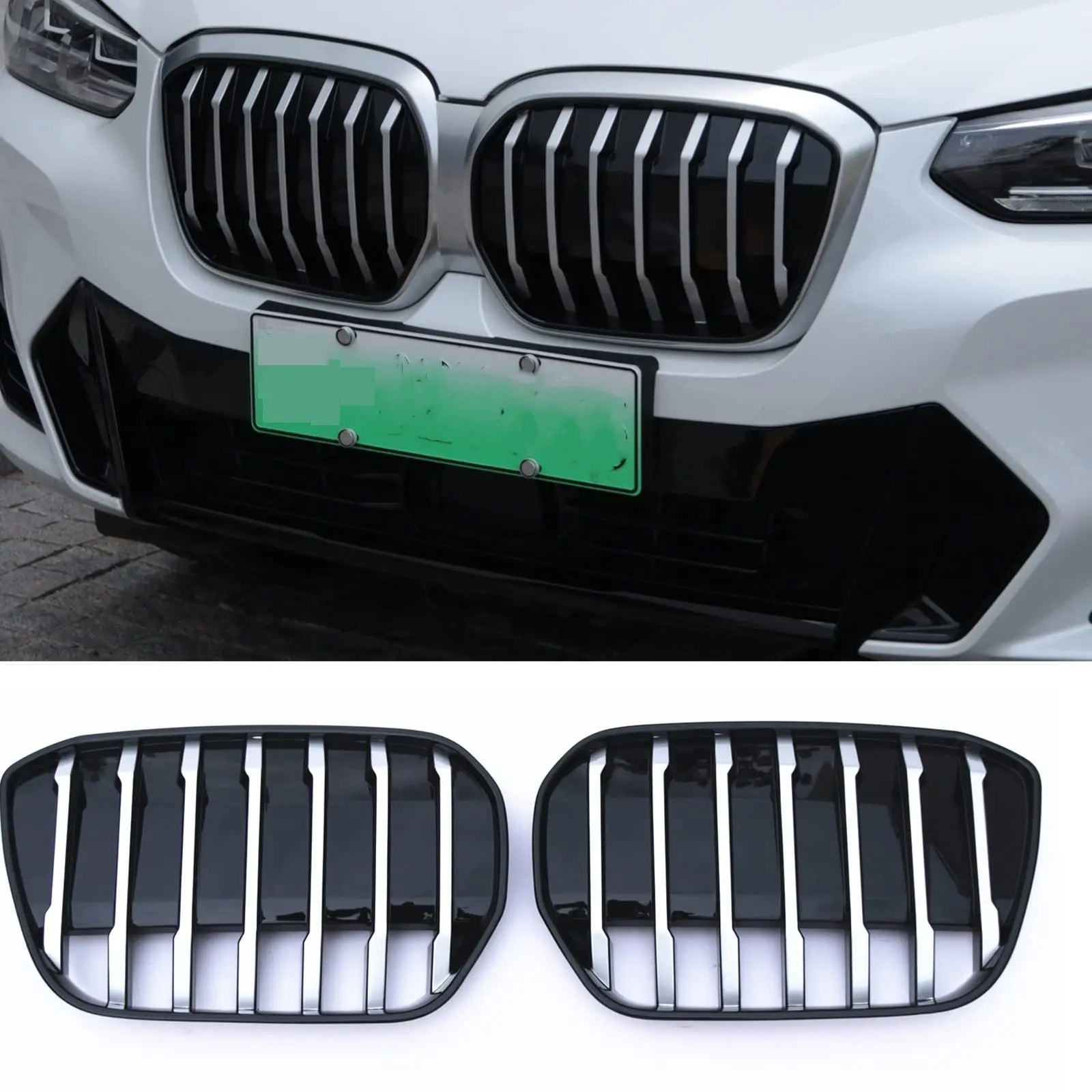 Car Front Grille Front Kidney Grille for BMW IX3 20-23 Silver Black Bumper Intake Hood Mesh Air Vent Cover Grid Kit Grille Mesh