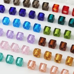 6PCS Square Glass Beads Cube Lucite Septal Bead Containing Silver Foil Jewelry Making Bracelet DIY Glass Pendants 10mm