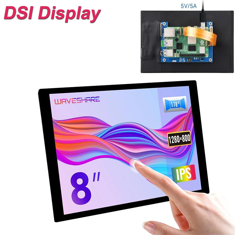 Waveshare Raspberry Pi 5 8 inch MIPI DSI Display IPS Capacitive Touchscreen 1280×800 Pixel for Raspberry Pi 4B/3B+/3A+ CM3/3+/4