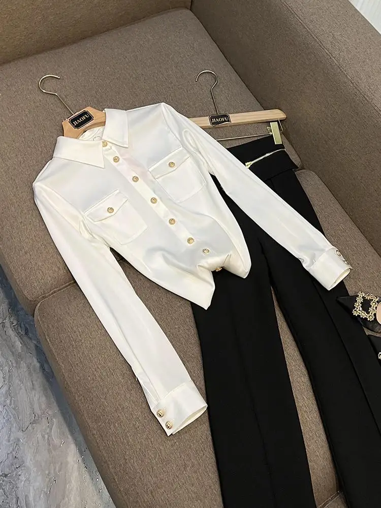 

New Winter 2025 Silk Satin irt Comfortable Versatile Casual High End Women's irt D603 Faionable Ele ular among C...