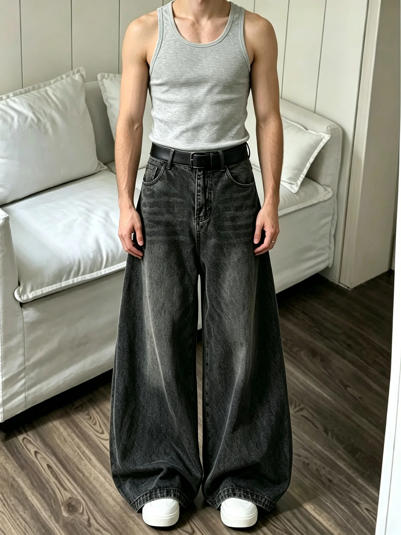 Trendy Hip Hop American Street Wide Leg Jeans, Y2K Vintage Baggy Denim Pants, Gift for Husband