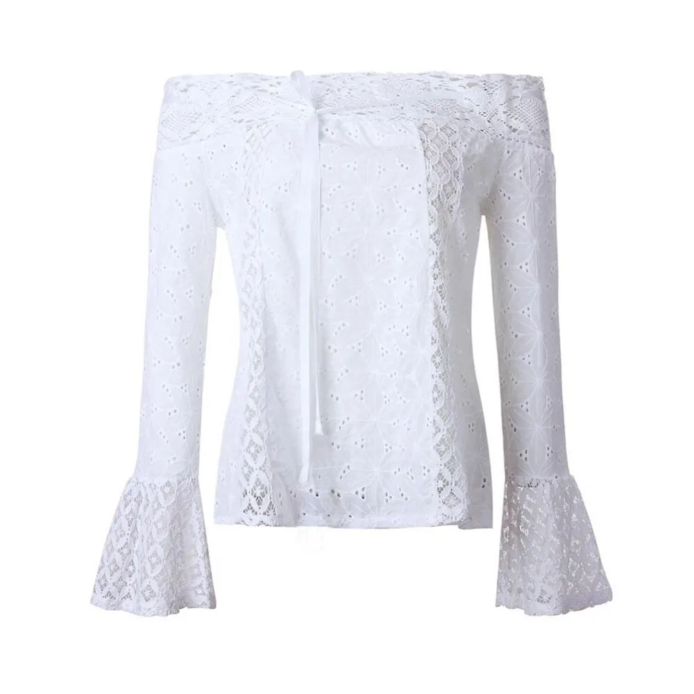 Lace Loose Blouse Tops Shirt Spring Autumn Best Selling Tends Hot Girl Women Off Shoulder Long Sleeve Femininas New