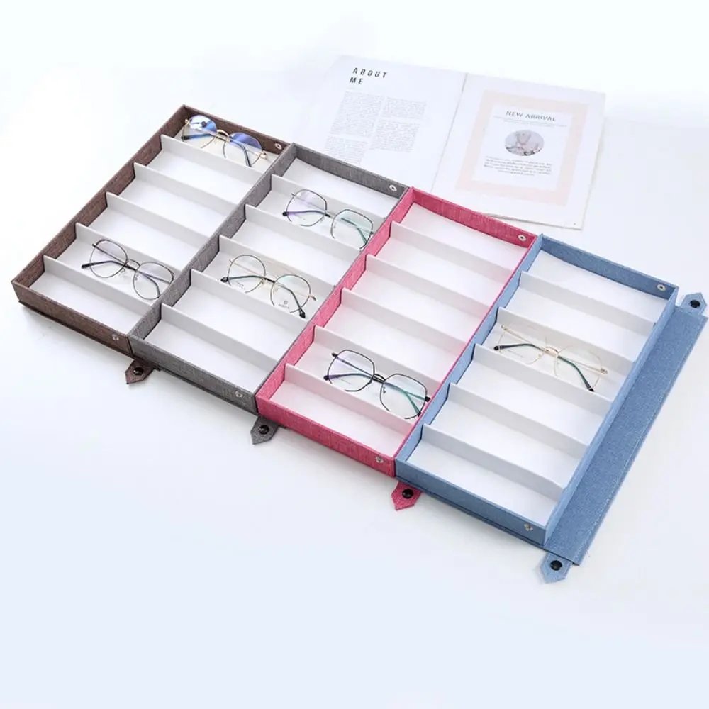 Multi Grid 6 Slots Glasses Case Anti Pressure Linen Eyeglass Display Box Portable Travel Sunglasses Organizer For Women Men