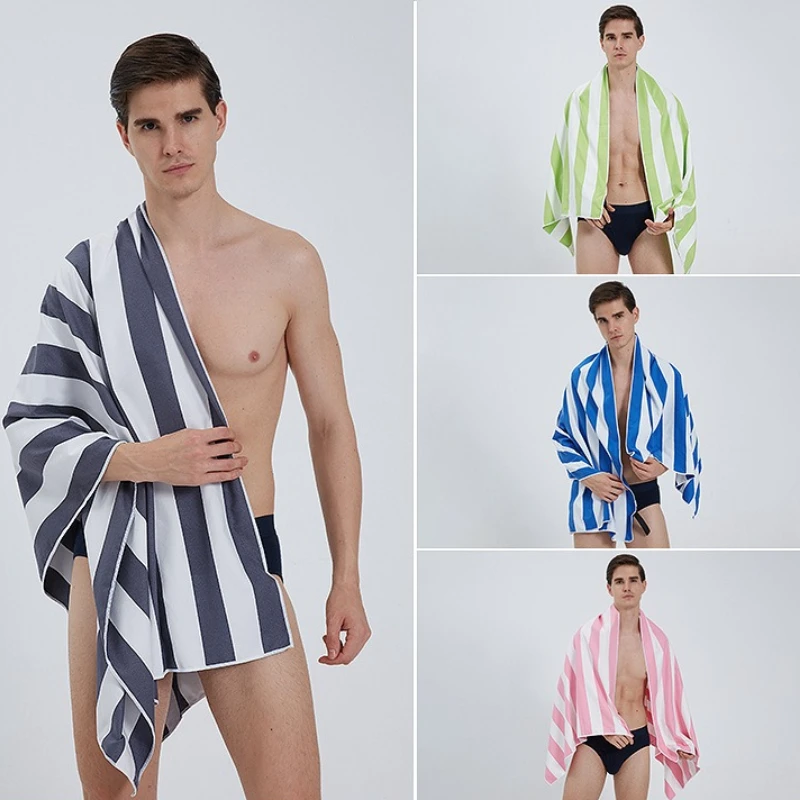 

Двустороннее бархатное пляжное полотенце из микрофибры, окрашенное в пряжу полосатое банное полотенце, быстросохнущее спортивное пляжное полотенце, спортивное полотенце