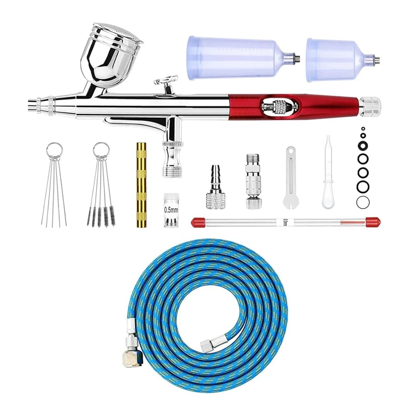 Airbrush Kit  Dual-Action Airbrush With 0.3/0.5Mm Needles Set 20Cc/40Cc Cup  Air Hose And Cleaning Kit