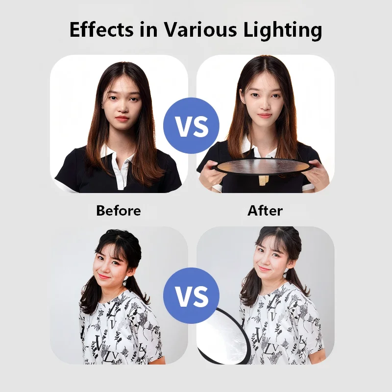 2-in-1 Dual Sided Gold Silver Reflector Portable Foldable Light Panel for Portrait Live Streaming Studio Outdoor Photography