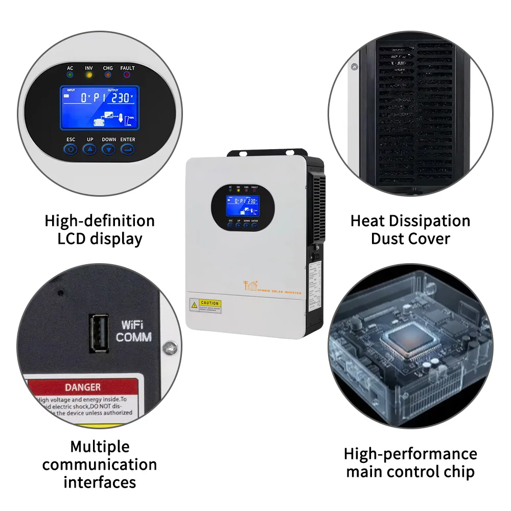 Hybrid Solar Inverter 2KW 12V Single Phase WIFI MPPT Solar Charge Controller 100A PV Inverter Pure Sine Wave Off Grid Inverter