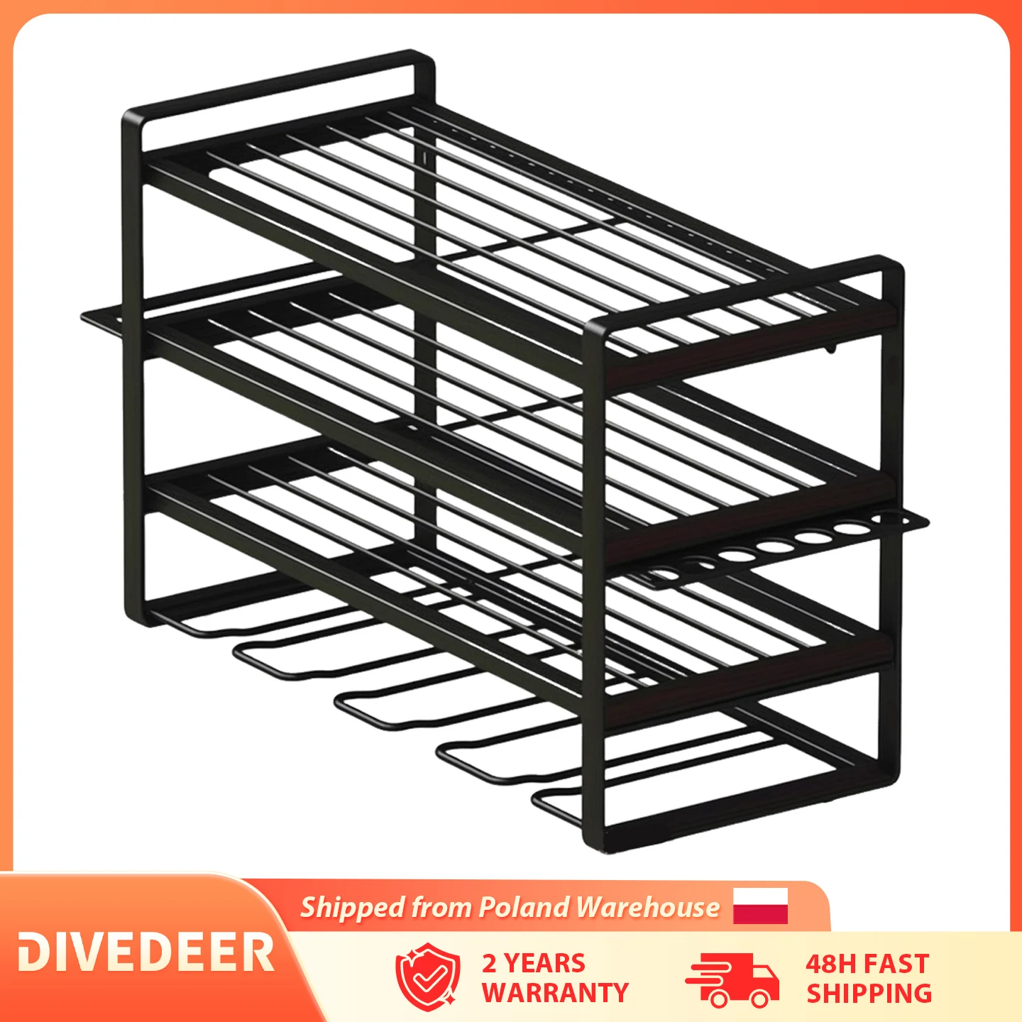 DIVEDEER Estante de Almacenamiento de Herramientas de 4 Niveles, Estante de Herramientas para Taladro Montado en la Pared, Organizador de Herramientas para Garaje, Taller y Vehículos con Ganchos