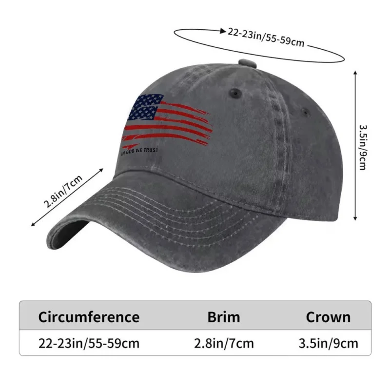 American Stars & Stripes IN GOD WE TRUST Washed Baseball Cap Adjustable Buckle Unisex Lightweight Breathable