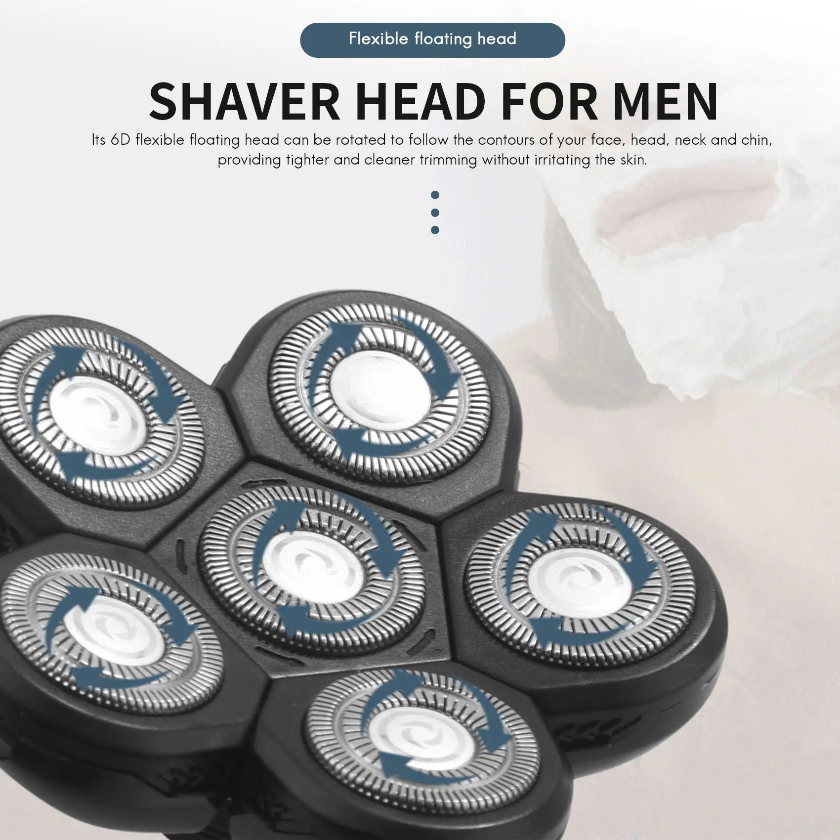Shaver Blade Heads for Men, Barba Cortador, Lâmina de Substituição, Bald Razor Acessórios, Electro 6D, Cara, 6 em 1
