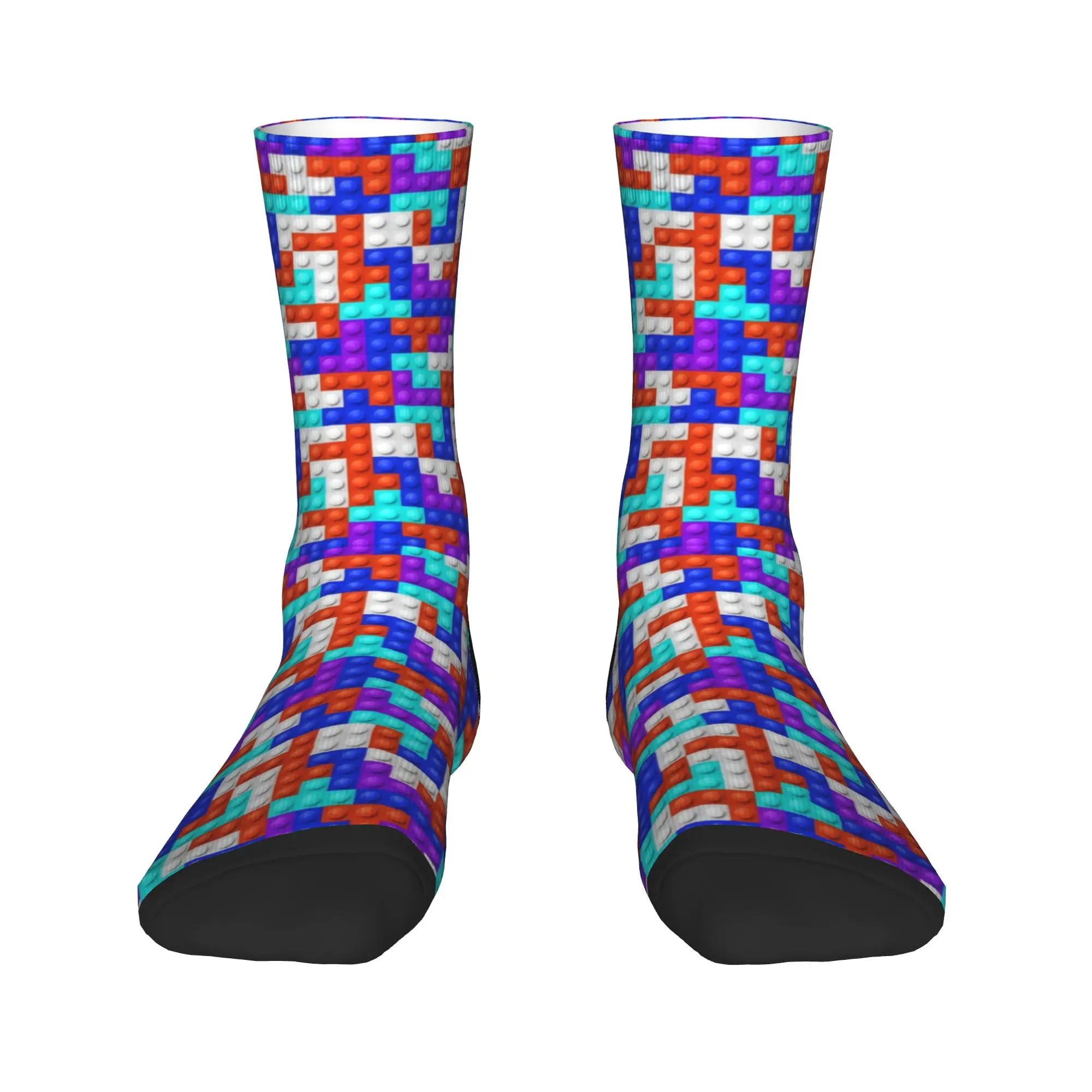 Orange Blue Purple Teal Building Blocks Pattern Stockings Funny Socks Men Soft Socks Autumn Skateboard Printed Anti Skid Socks