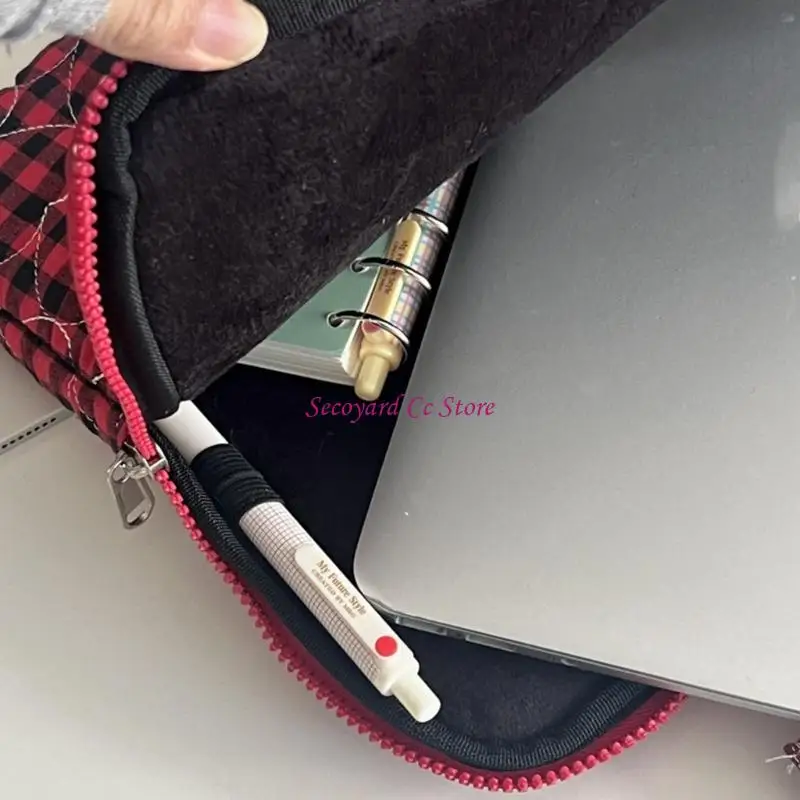 

N3UC Клетчатая сумка для ноутбука с местом для хранения планшетов Модная сумка для ноутбука с бантиками Легкая тканевая сумка