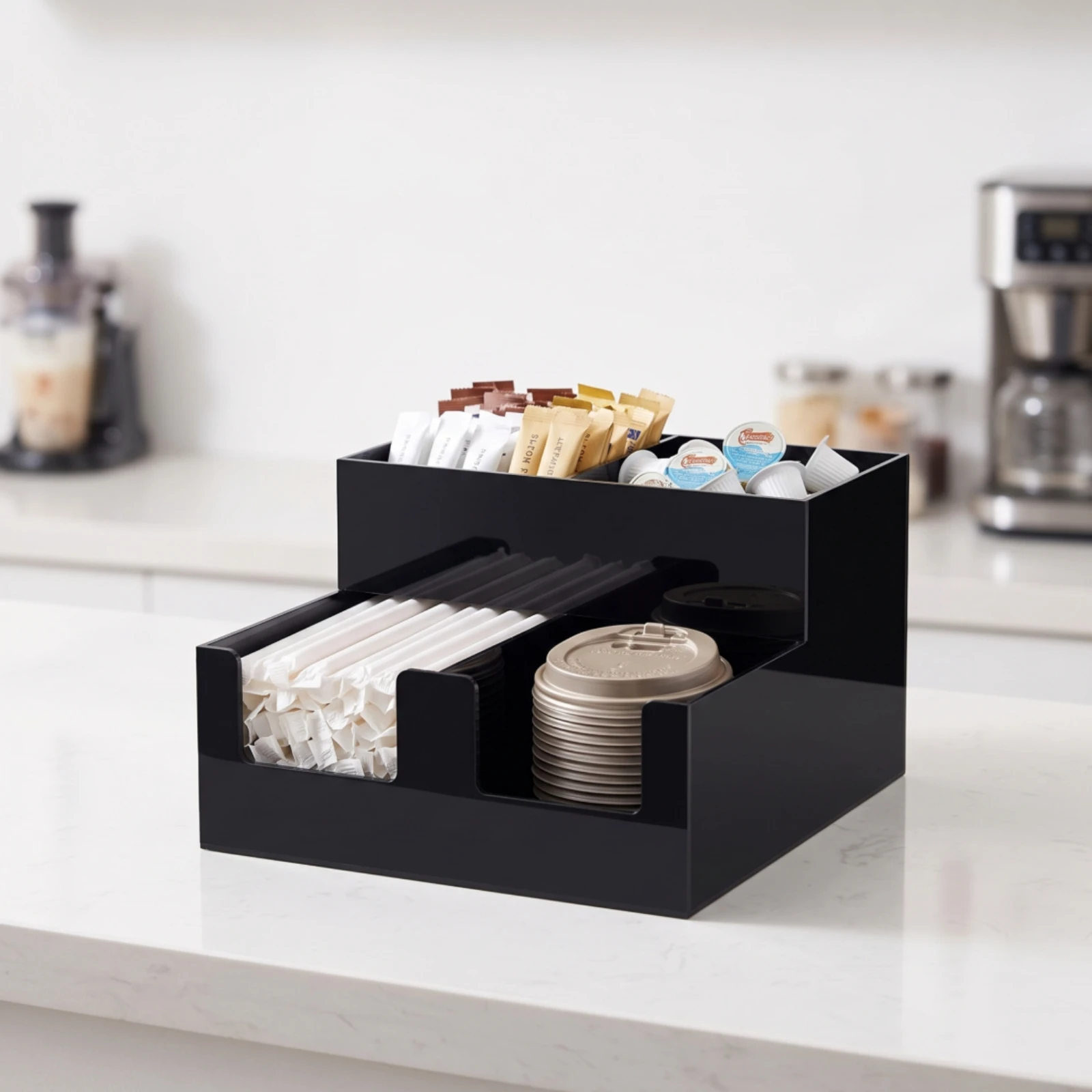 Cup Lid Holder with Compartments Long-Lasting 4-Compartment Cup Holder Countertop Organizer Compact Acrylic Storage Rack Clear