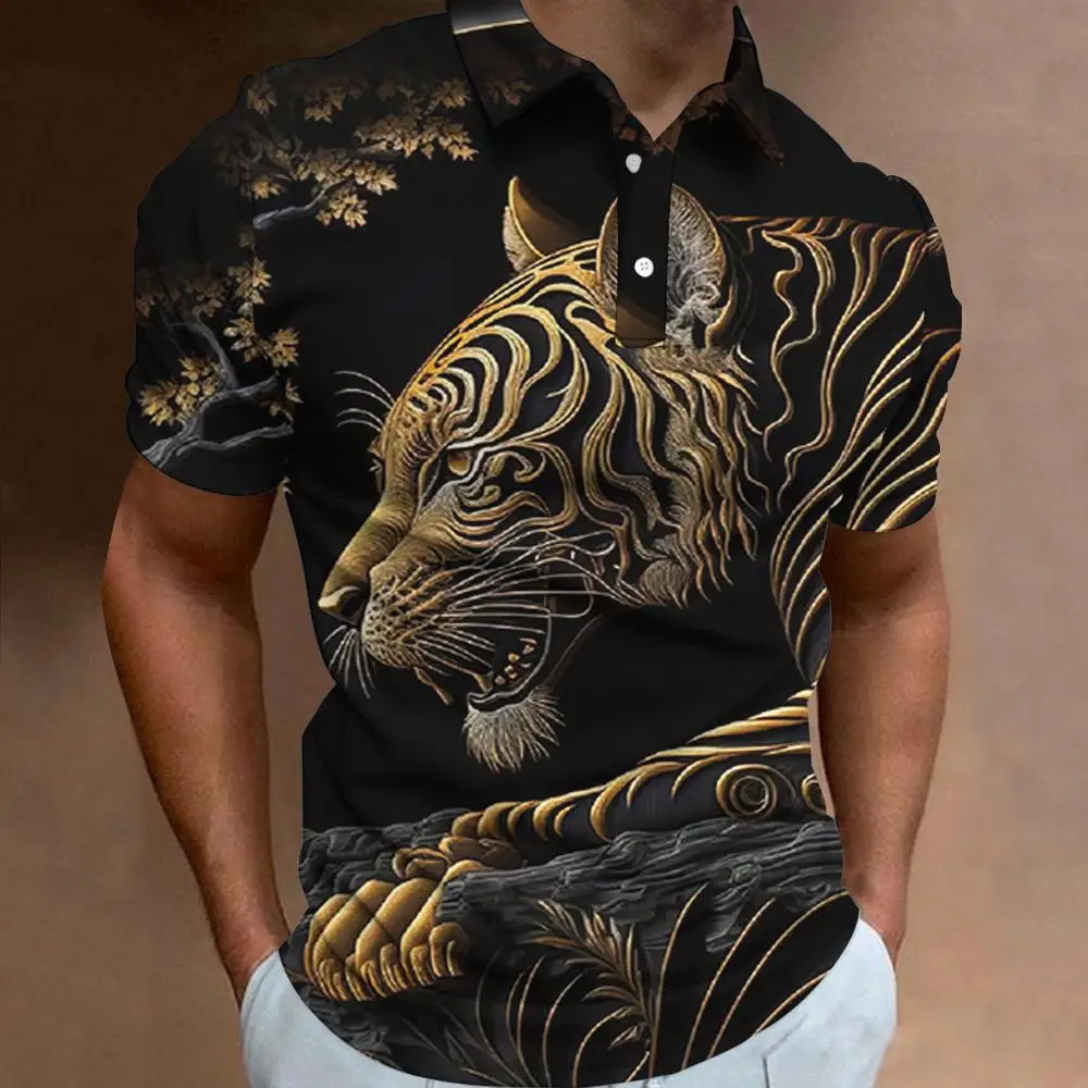 Nuova Polo con stampa animalier 3d per uomo t-Shirt Polo da uomo retrò Street Fashion abbigliamento uomo felpa da Golf allentata oversize Top