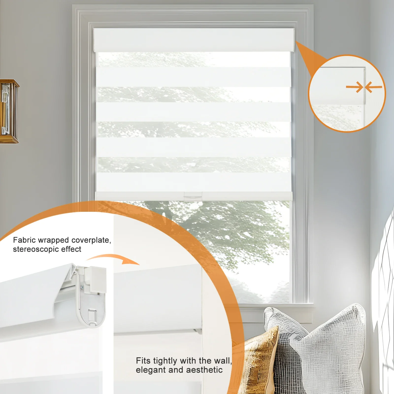 No Drill No Tool Cordless Zebra Blinds & Roller Shades, Indoor Window Treatments for Home Office Living Room Kitchen Bathroom