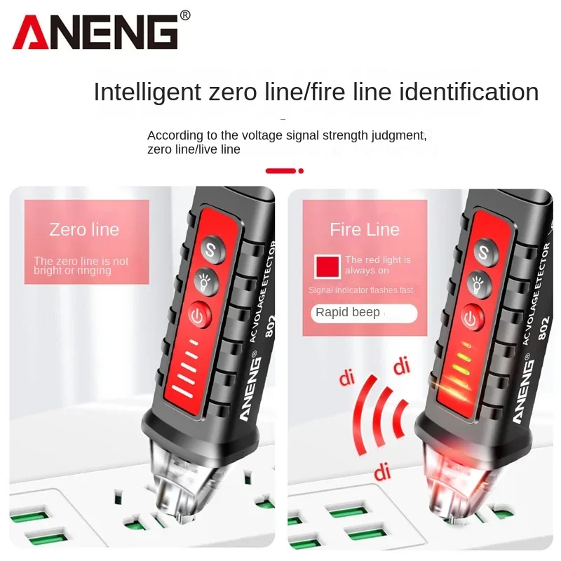 ANENG VD802 Intelligent Electric Test Pen Multi-function Line Detection Electrician Induction Pen Sound and Light Alarm